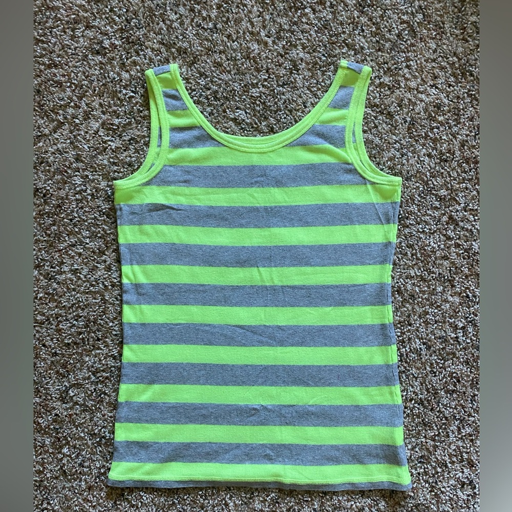 MEDIUM gray and green striped tank top